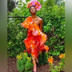 NWT Anthropologie Hope for Flowers Tracy Reese Floral One Shoulder Midi Dress L